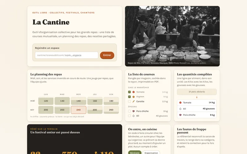 Page d'accueil de Cantine collective