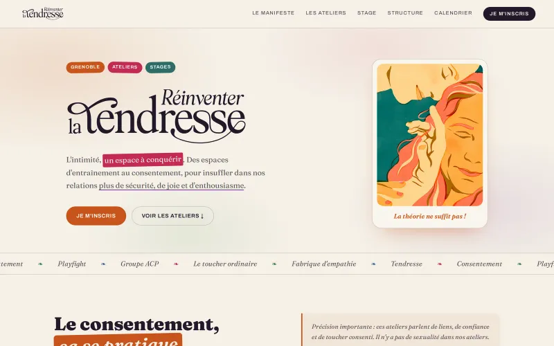 Page d'accueil du site Réinventer la Tendresse